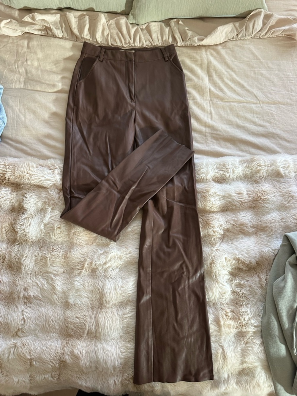 Meshki Brown Faux Leather Straight-Leg Pants